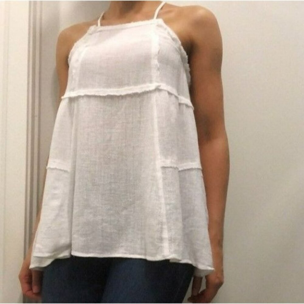 Zara TRF Flowy Backless Frayed Off White Resortwear Bohochic Tank Top Medium‎